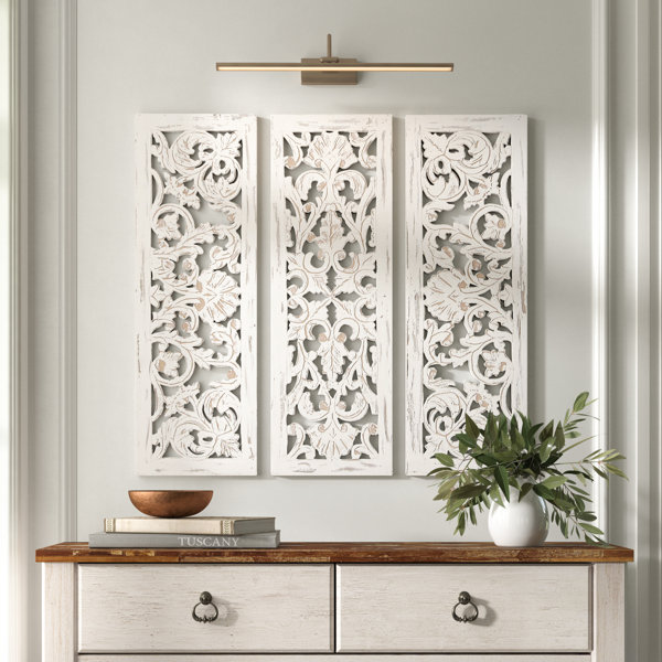 Kelly Clarkson Home 3 Piece White Wood Handmade Intricately Carved